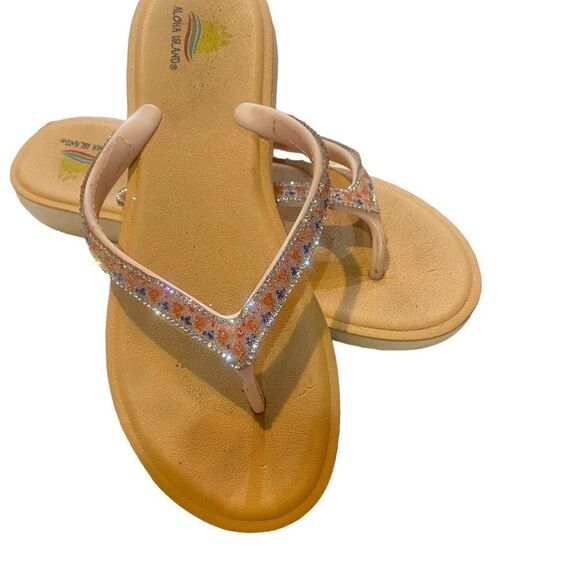 Aloha Island Women 10M Tan/Rhinestones / Flip Flops Medallion at Toe Post - Picture 8 of 9